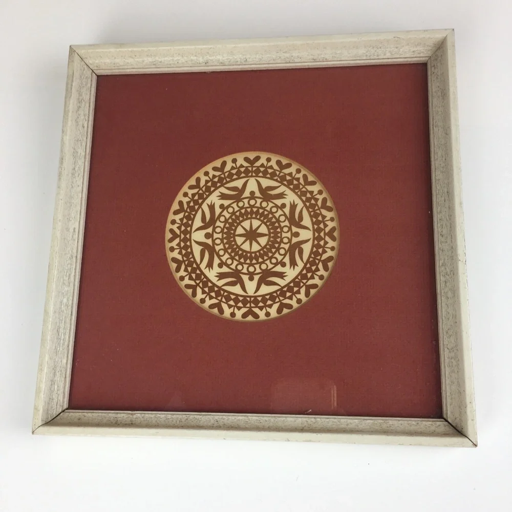 Cut Paper Design Stencil Matted Framed Picture Birds Heart Star Handcrafted VTG - Picture 6 of 11
